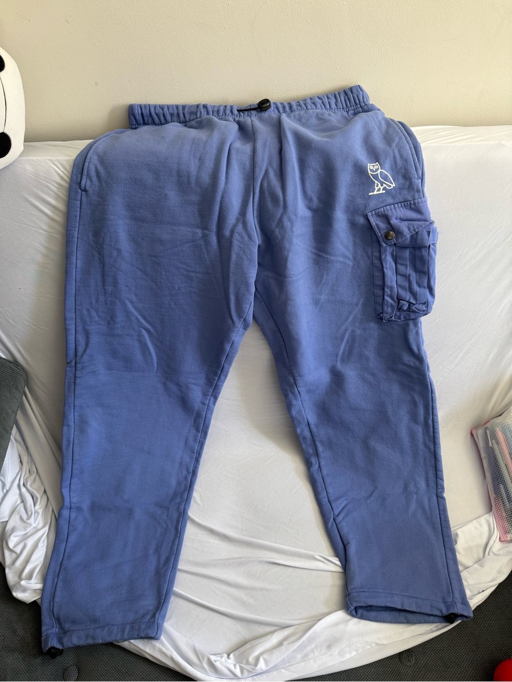 OVO Men’s Blue Jogger Sweatpants with Owl Logo XL